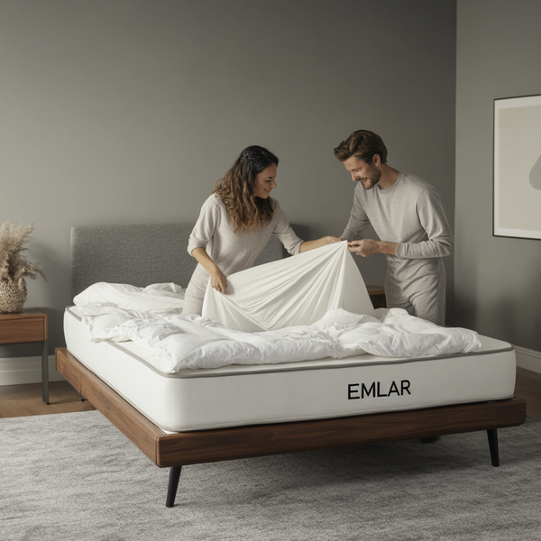 łóżko z materacem dwuosobowym w sypialni