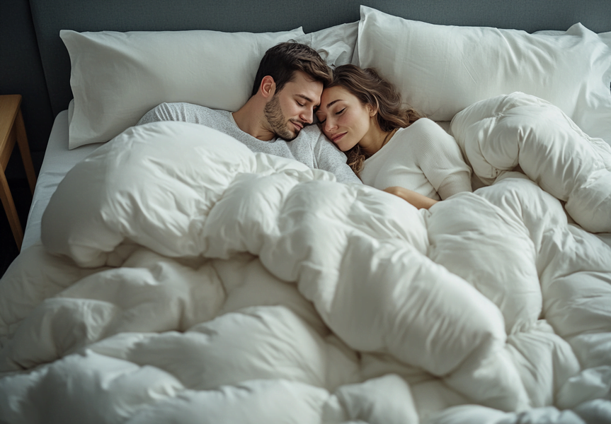 wygodny sen dwóch osób na łóżku dwuosobowym