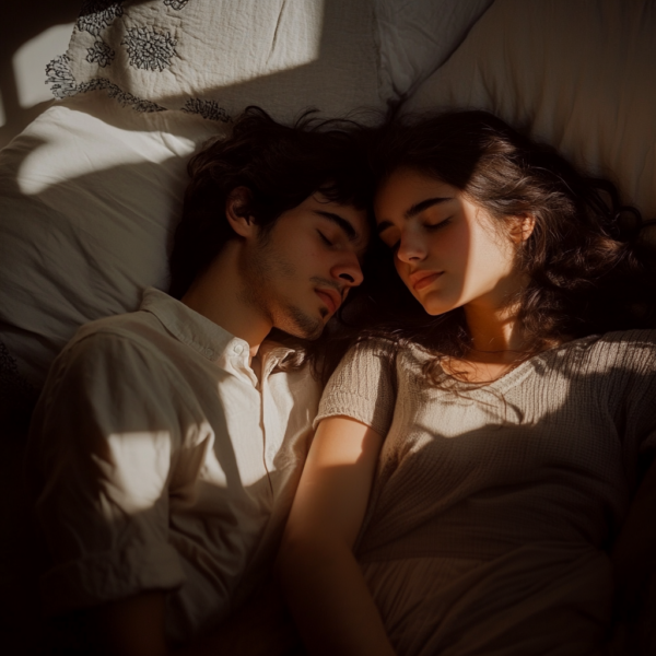 mężczyzna śpi obok kobiety