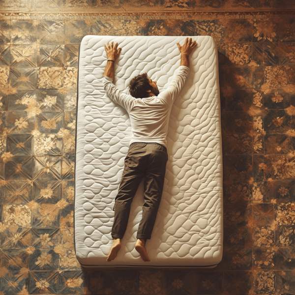 na materacu położonym na podłodze leży mężczyzna