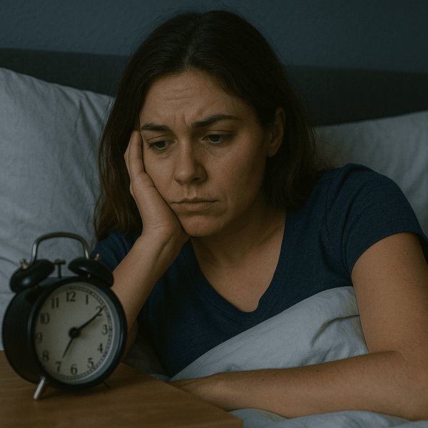 kobieta w łóżku spogląda na zegarek