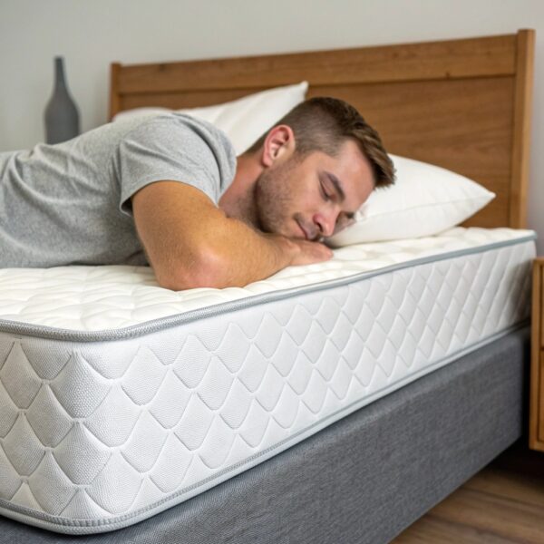 mężczyzna odpoczywa na nowym materacu