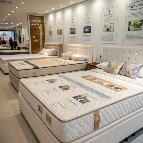 sklep z różnymi rodzajami materacy