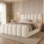 Łóżko kontynentalne CUDDLE - 200x200 - z pojemnikiem na pościel - beżowy velvet
