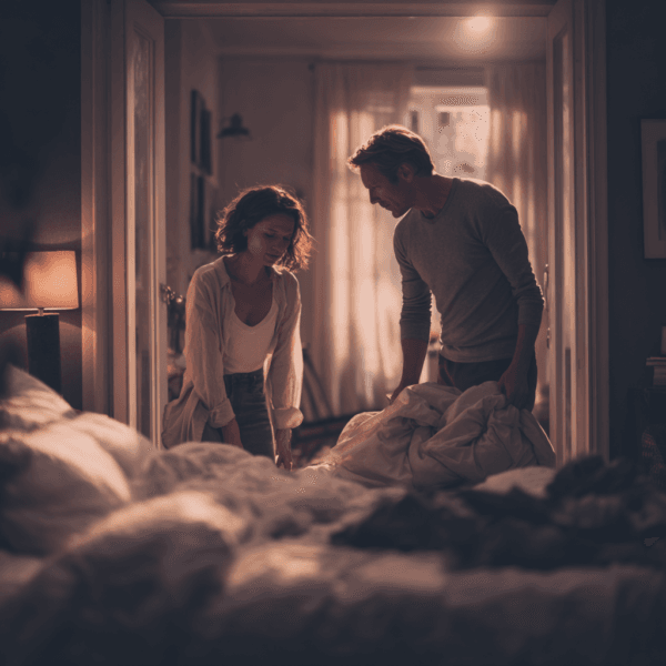 małżeństwo ścieli łóżko