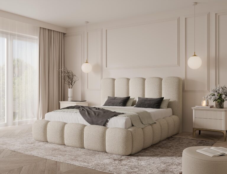 łóżko z zagłówkiem z boku białe