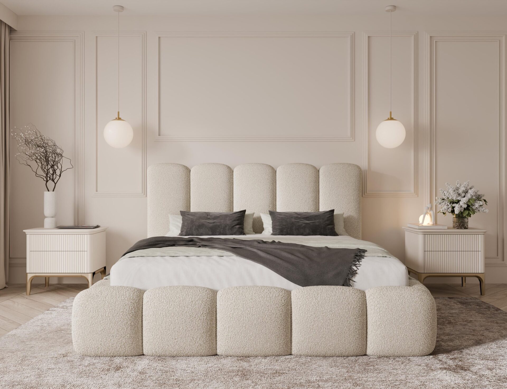 łóżko z zagłówkiem z przodu białe