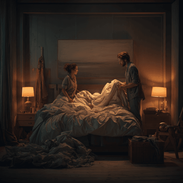 mężczyzna i kobieta zmieniają pościel