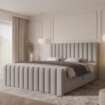 Łóżko kontynentalne CANSAS MAX - 180x200 - z pojemnikiem na pościel - szary velvet