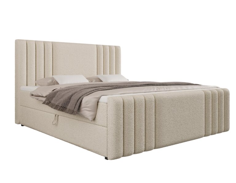 łóżko z zagłówkiem w salonie