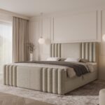 Łóżko kontynentalne SAVA MAX - 160x200 - z pojemnikiem na pościel - kremowy boucle