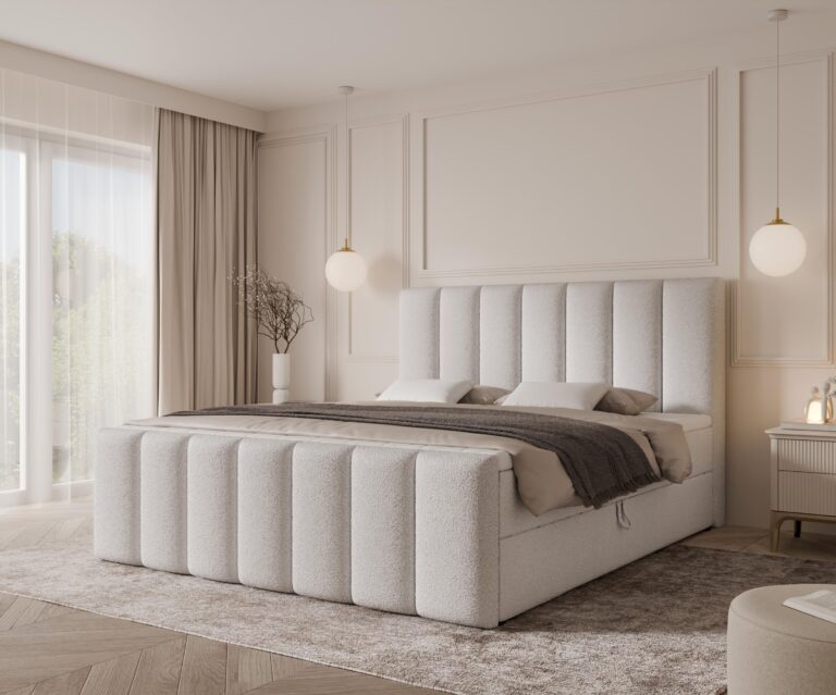 łóżko z zagłókiem szare w salonie