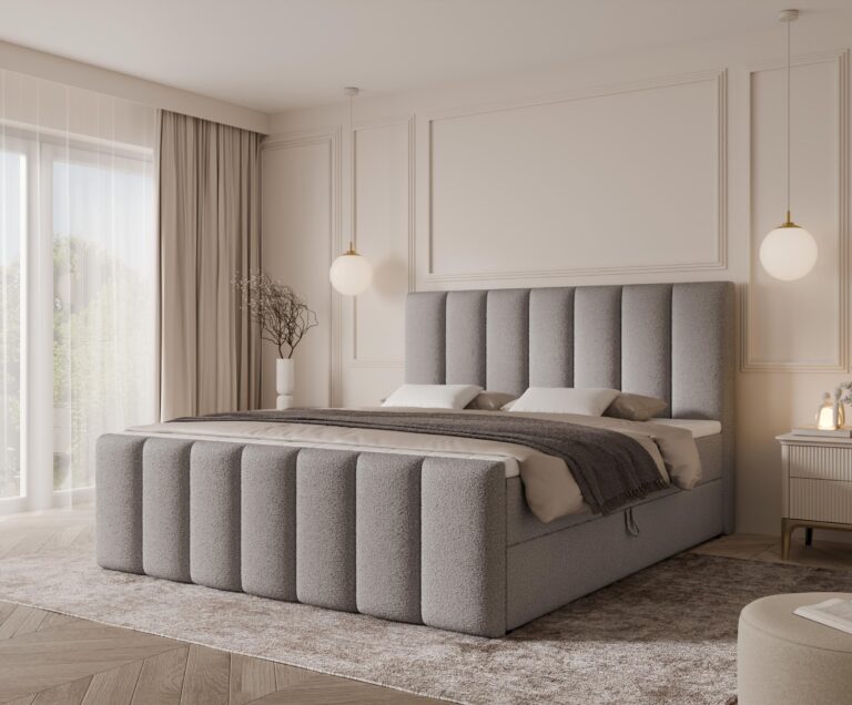 łóżko z zagłókiem szare w salonie