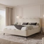 Łóżko tapicerowane na nóżkach 160x200 z pojemnikiem - BORA UP