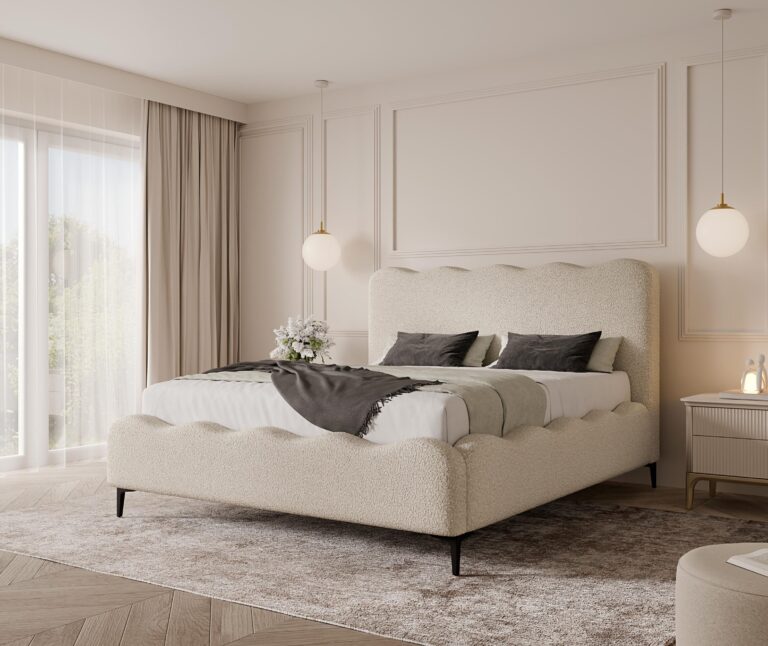 Łóżko tapicerowane na nóżkach 160x200 z pojemnikiem - BORA UP