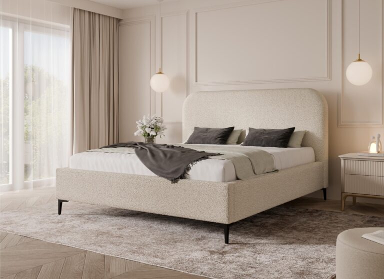 Łóżko tapicerowane na nóżkach 200x200 z pojemnikiem - MONA 2 UP